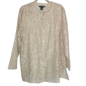 🌻2/$25🌻Saint‎ Tropez Burn Out Linen Blend  Button Down Blouse, Neutral , Flowy